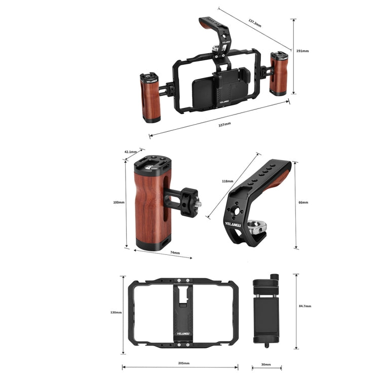 YELANGU LW101Vlogging Live Broadcast Smartphone Video Rig maneja kits estabilizadores, LW101