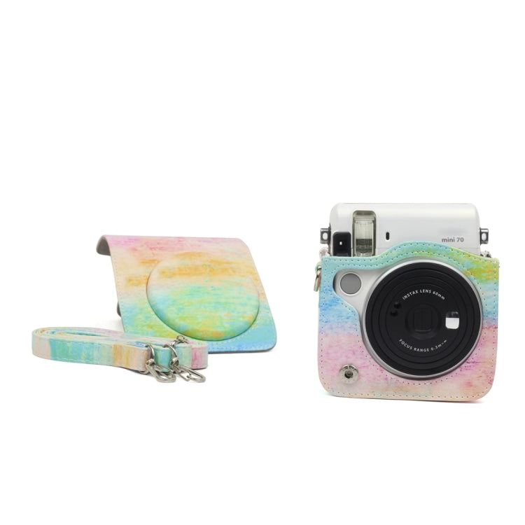 Funda protectora de cuero PU con diseño de pintura al óleo de arcoíris para cámara FUJIFILM Instax Mini70, Rainbow Oil painting