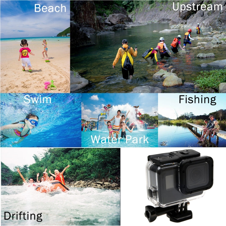 Para GoPro HERO6 /5 Funda protectora con carcasa impermeable a 30 m + cubierta trasera hueca con hebilla, montaje básico y tornillo, sin necesidad de desmontar la lente (GP413), Housing Case+ Back cover