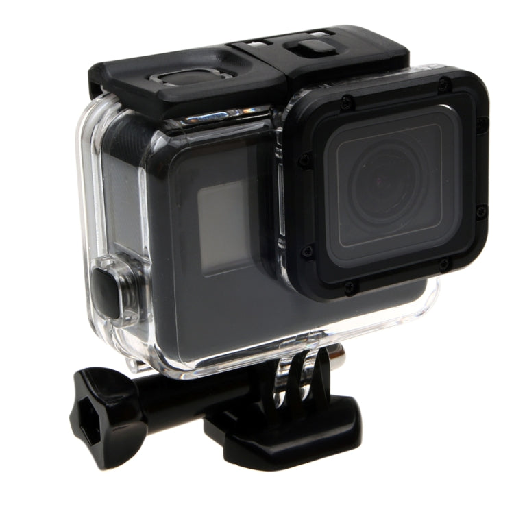 Para GoPro HERO6 /5 Funda protectora con carcasa impermeable a 30 m + cubierta trasera hueca con hebilla, montaje básico y tornillo, sin necesidad de desmontar la lente (GP413), Housing Case+ Back cover
