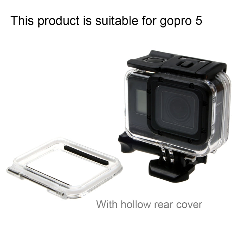 Para GoPro HERO6 /5 Funda protectora con carcasa impermeable a 30 m + cubierta trasera hueca con hebilla, montaje básico y tornillo, sin necesidad de desmontar la lente (GP413), Housing Case+ Back cover