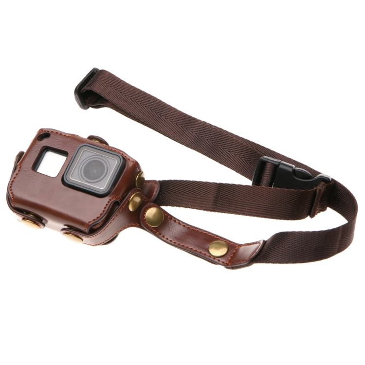 Para GoPro HERO7 Black /6 /5 Funda de cuero PU con correa para el cuello y botones, PU Leather (Brown), PU Leather (Coffee), PU Leather (Black)