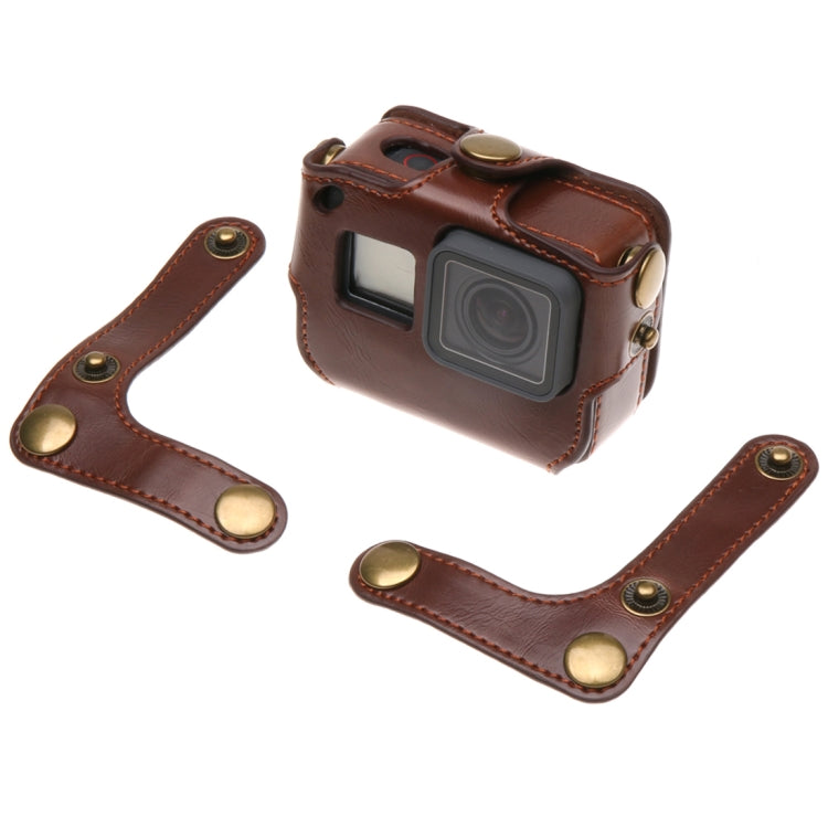 Para GoPro HERO7 Black /6 /5 Funda de cuero PU con correa para el cuello y botones, PU Leather (Brown), PU Leather (Coffee), PU Leather (Black)
