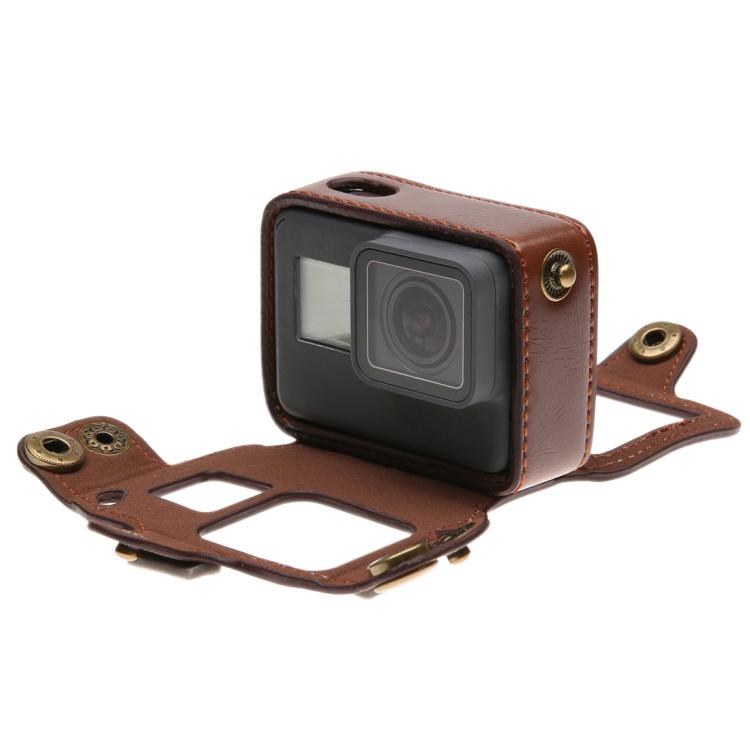 Para GoPro HERO7 Black /6 /5 Funda de cuero PU con correa para el cuello y botones, PU Leather (Brown), PU Leather (Coffee), PU Leather (Black)