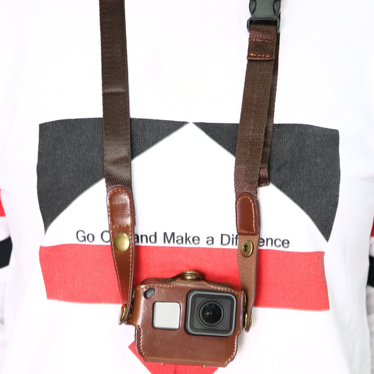 Para GoPro HERO7 Black /6 /5 Funda de cuero PU con correa para el cuello y botones, PU Leather (Brown), PU Leather (Coffee), PU Leather (Black)