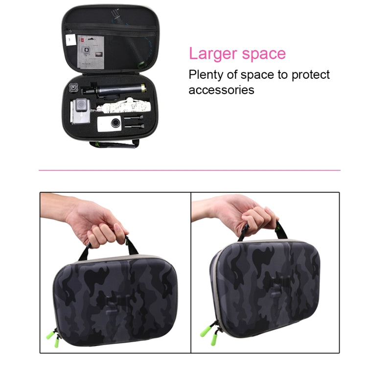 Estuche portátil impermeable a prueba de golpes de EVA con patrón de camuflaje para GoPro Hero11 Black / HERO10 Black / HERO9 Black / HERO8 Black / 7/6/5/4/3+ / 3/2/1, DJI Osmo Action y otros accesorios para cámaras de acción, Tamaño: 27 cmx 19cm x 7cm...