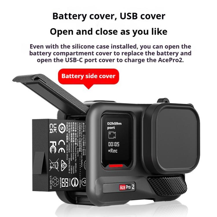 Funda protectora de silicona con correa para la muñeca y tapa del objetivo para la Insta360 Ace Pro 2, For Insta360 Ace Pro 2
