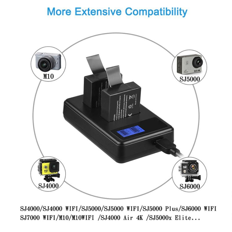 SJCAM SJ7000 / SJ6000 / SJ5000 / SJ4000 Batería Pantalla LCD Cargador de baterías duales, muestra la capacidad de carga, For SJCAM SJ7000