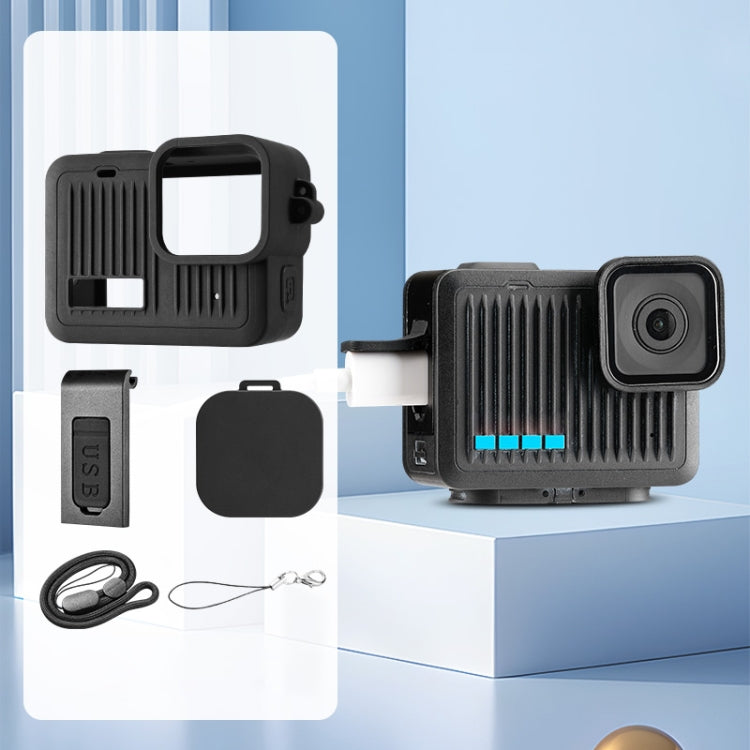 Funda protectora de silicona para GoPro HERO 2024, cubierta de interfaz lateral con correa para la muñeca y cubierta de lente, Silicone Case Side Interface Cover