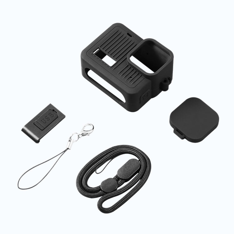 Funda protectora de silicona para GoPro HERO 2024, cubierta de interfaz lateral con correa para la muñeca y cubierta de lente, Silicone Case Side Interface Cover