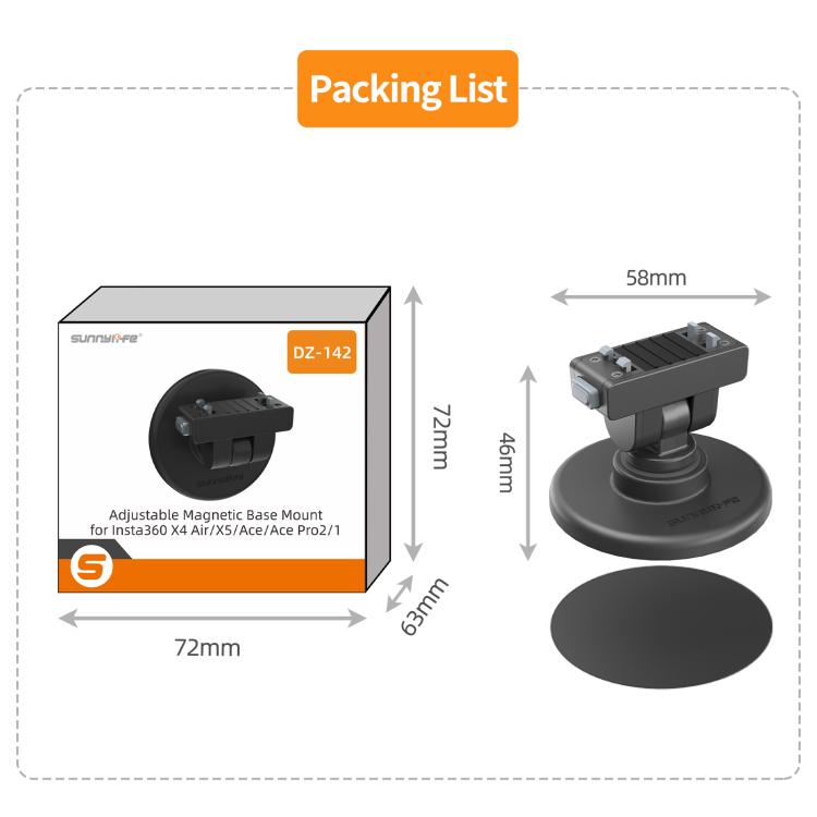 Soporte de base magnética de liberación rápida Sunnylife de 1/4" con inclinación ajustable de 180° para mesa Insta360 X4 Air / X5 / Ace / Ace Pro 2 / 1, DZ-142 For Insta360 X4 Air / X5