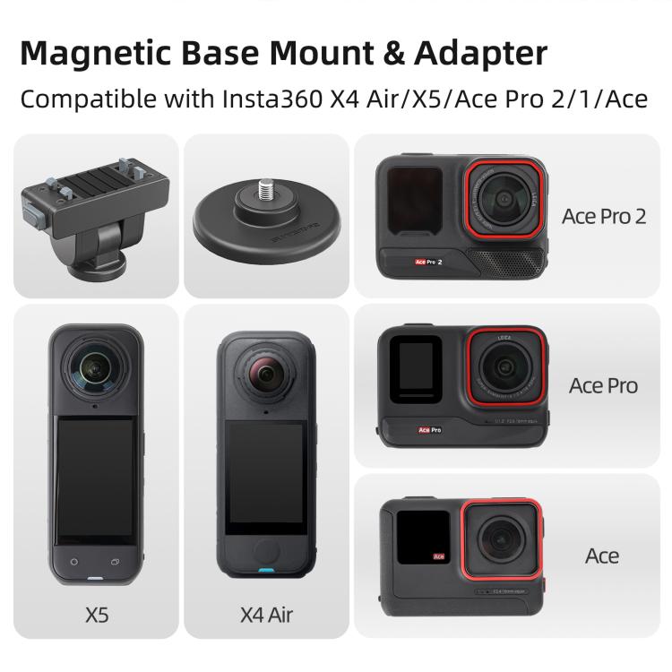 Soporte de base magnética de liberación rápida Sunnylife de 1/4" con inclinación ajustable de 180° para mesa Insta360 X4 Air / X5 / Ace / Ace Pro 2 / 1, DZ-142 For Insta360 X4 Air / X5