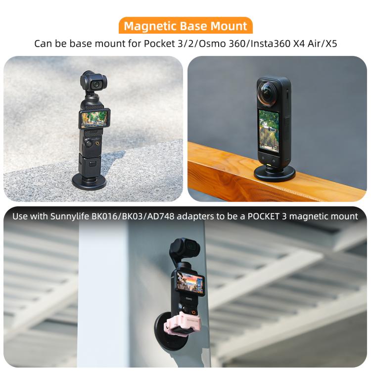 Soporte de base magnética de liberación rápida Sunnylife de 1/4" con inclinación ajustable de 180° para mesa Insta360 X4 Air / X5 / Ace / Ace Pro 2 / 1, DZ-142 For Insta360 X4 Air / X5