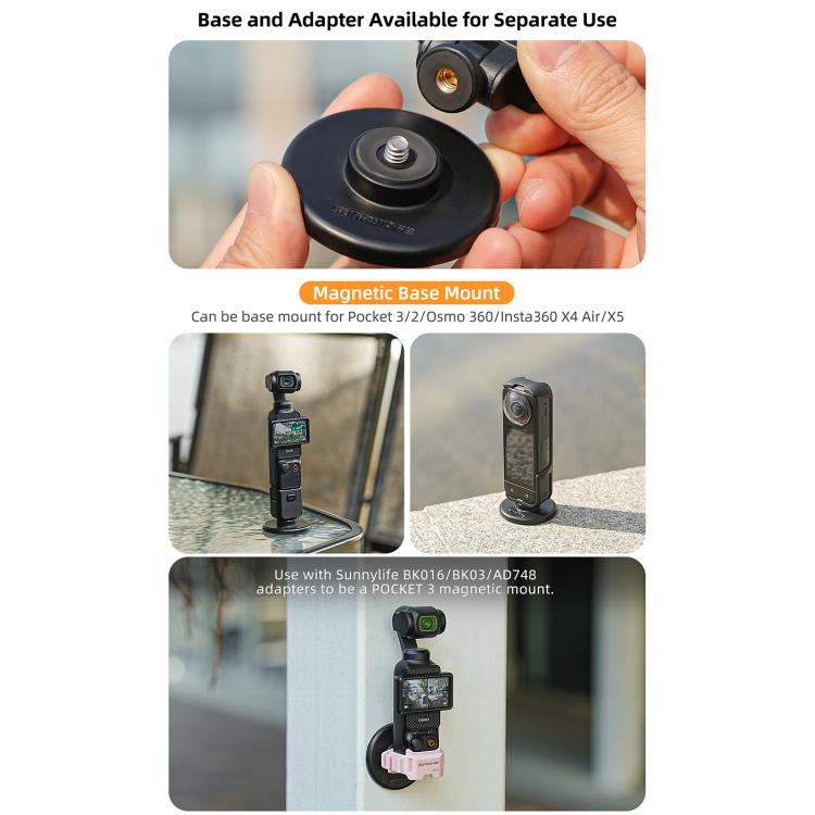 Soporte de base magnética de liberación rápida Sunnylife de 1/4" con inclinación ajustable de 180° para mesa, compatible con Insta360 GO Ultra., DZ-143 For Insta360 GO Ultra