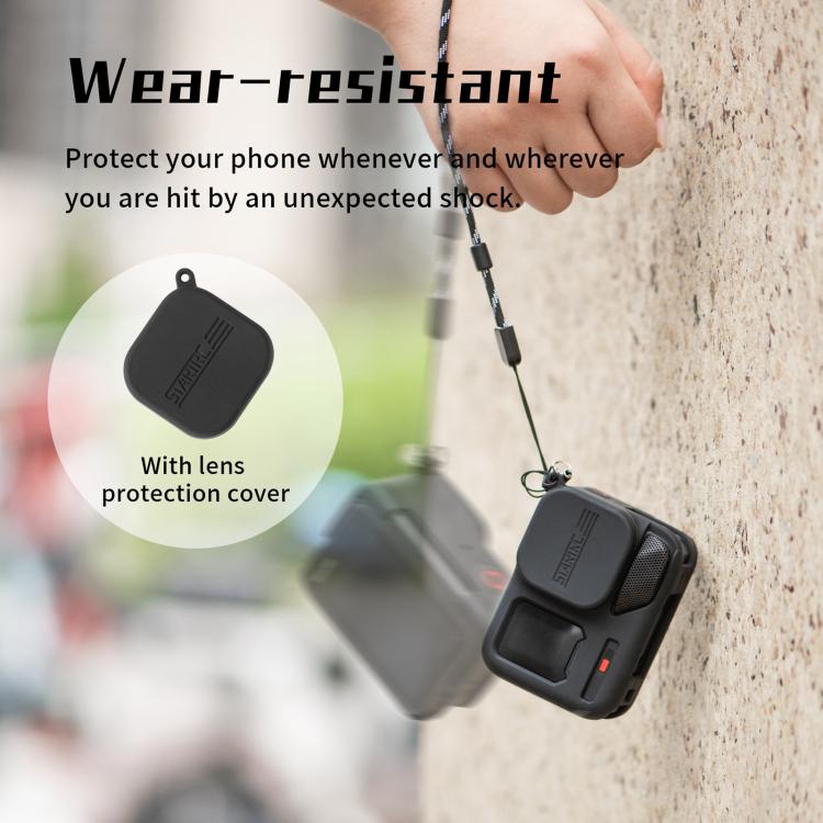 Funda de silicona STARTRC para Insta360 Ace Pro 2 con tapa de lente y cordón.