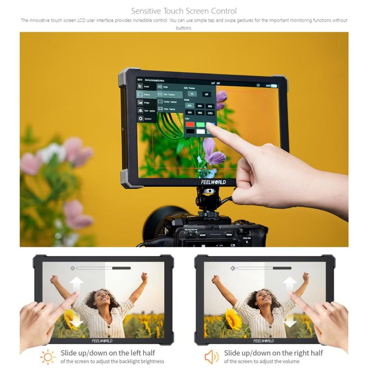 Monitor de campo para cámara DSLR FEELWORLD T10 de 10,1 pulgadas, de aluminio, con pantalla táctil y HDMI 4K, T10
