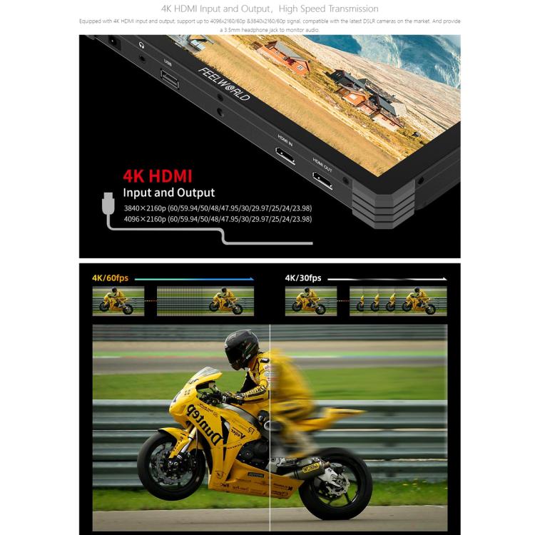 Monitor de campo para cámara DSLR FEELWORLD T10 de 10,1 pulgadas, de aluminio, con pantalla táctil y HDMI 4K, T10