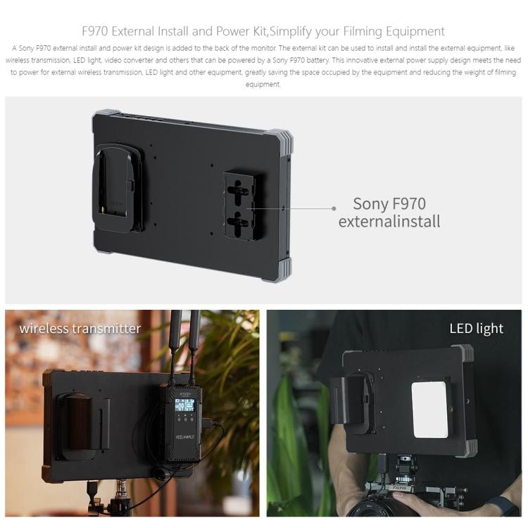 Monitor de campo para cámara DSLR FEELWORLD T10 de 10,1 pulgadas, de aluminio, con pantalla táctil y HDMI 4K, T10