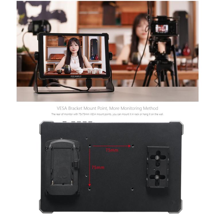Monitor de campo para cámara DSLR FEELWORLD T10 de 10,1 pulgadas, de aluminio, con pantalla táctil y HDMI 4K, T10