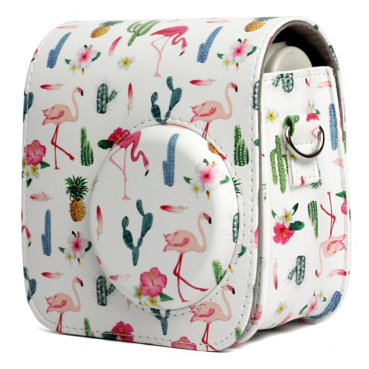 Funda protectora de cuero PU con diseño de Cactus y flamenco para cámara FUJIFILM Instax Mini 7S / 7C, Flamingo Cactus