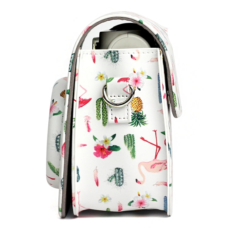 Funda protectora de cuero PU con diseño de Cactus y flamenco para cámara FUJIFILM Instax Mini 7S / 7C, Flamingo Cactus