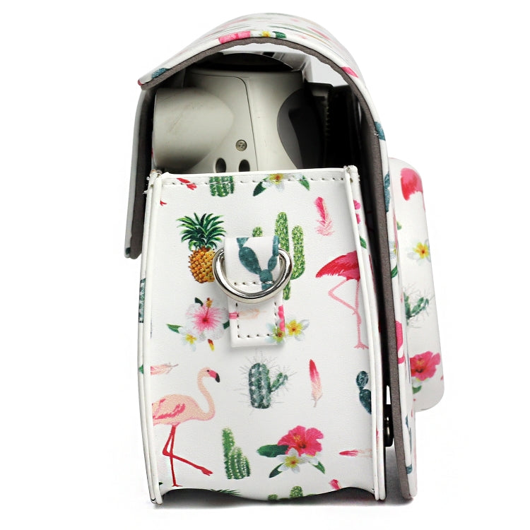 Funda protectora de cuero PU con diseño de Cactus y flamenco para cámara FUJIFILM Instax Mini 7S / 7C, Flamingo Cactus