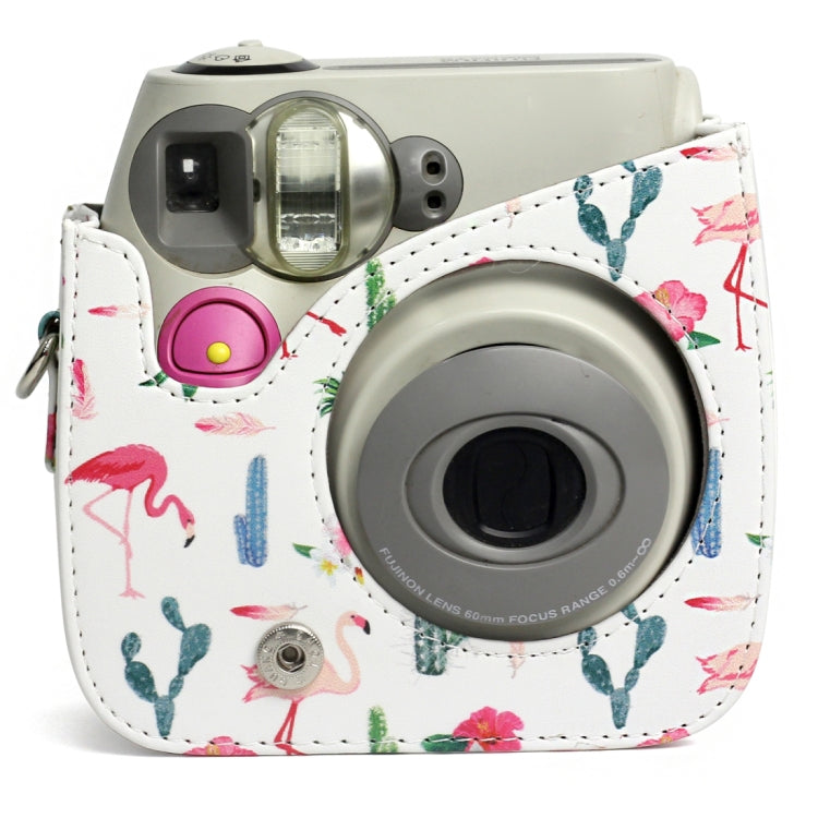 Funda protectora de cuero PU con diseño de Cactus y flamenco para cámara FUJIFILM Instax Mini 7S / 7C, Flamingo Cactus