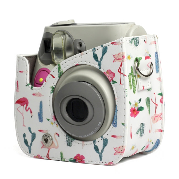 Funda protectora de cuero PU con diseño de Cactus y flamenco para cámara FUJIFILM Instax Mini 7S / 7C, Flamingo Cactus