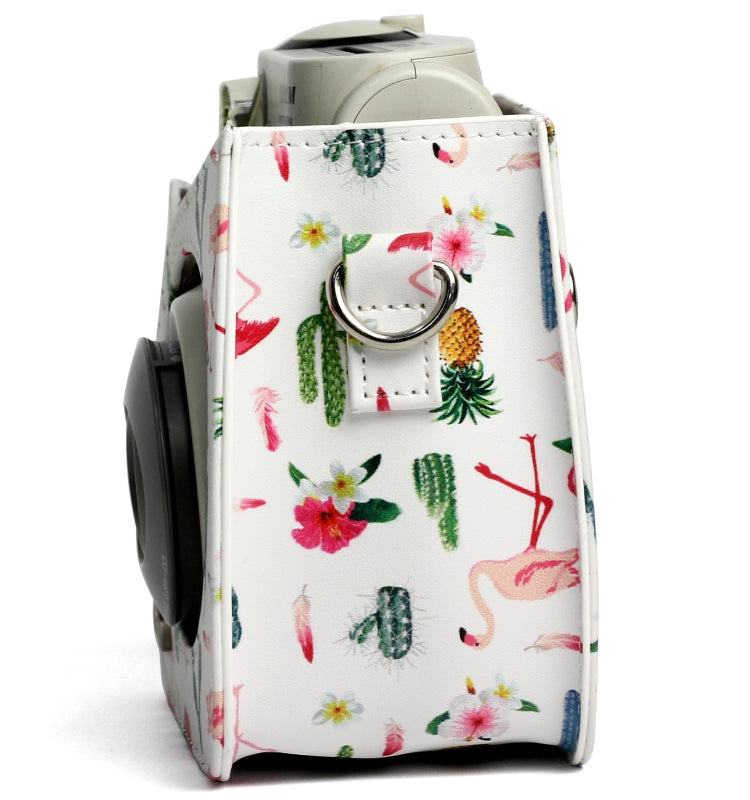 Funda protectora de cuero PU con diseño de Cactus y flamenco para cámara FUJIFILM Instax Mini 7S / 7C, Flamingo Cactus
