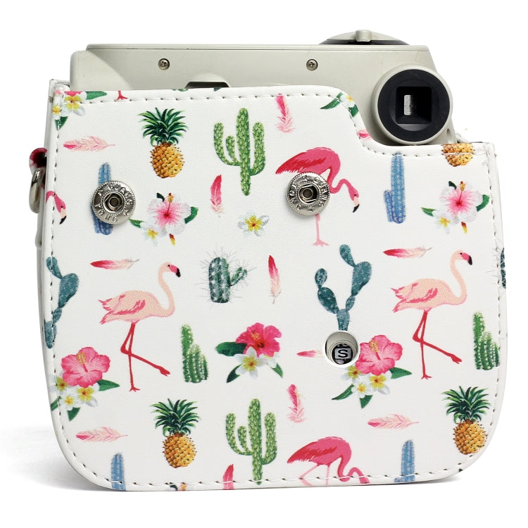 Funda protectora de cuero PU con diseño de Cactus y flamenco para cámara FUJIFILM Instax Mini 7S / 7C, Flamingo Cactus