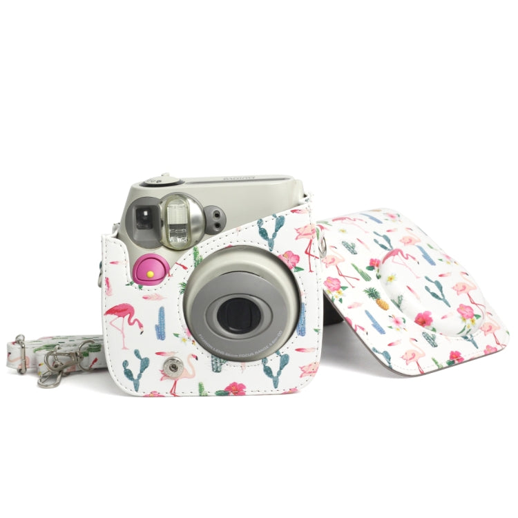 Funda protectora de cuero PU con diseño de Cactus y flamenco para cámara FUJIFILM Instax Mini 7S / 7C, Flamingo Cactus