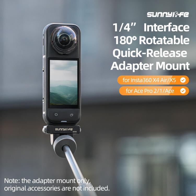 Adaptador de liberación rápida magnético Sunnylife de 1/4" con inclinación ajustable de 180° para palo selfie, compatible con Insta360 X4 Air / X5 / Ace Pro 2 / 1 / Ace., AD136 For Insta360 X4 Air / X5