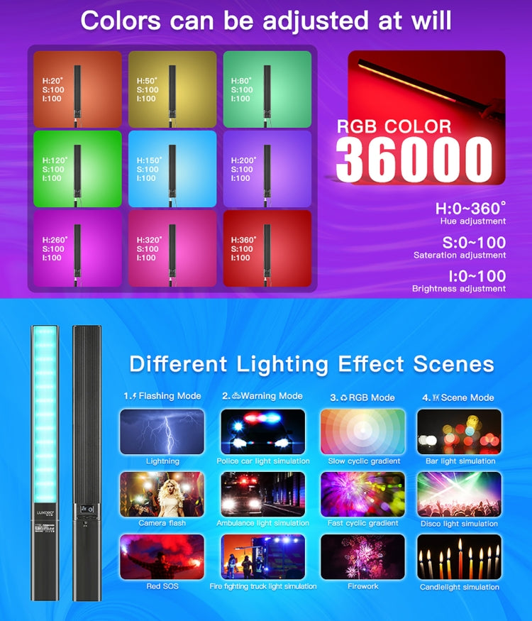 LUXCeO P6 RGB Foto colorida LED Stick Video Light Control de aplicación portátil Luz de relleno LED a todo color, P6
