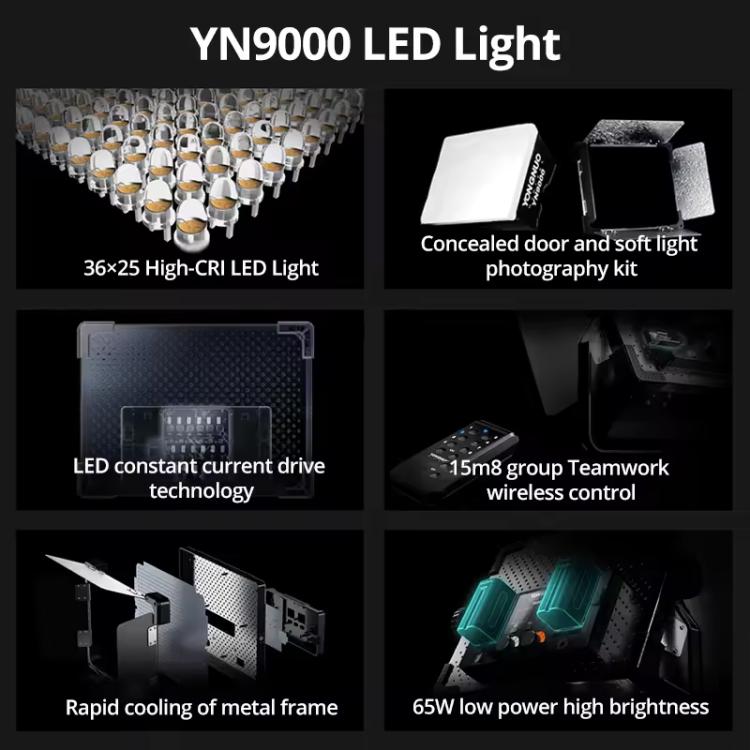 Iluminación LED regulable YONGNUO YN9000 de 900 unidades para estudio, luz de vídeo de 3200-5600 K, YN9000 3200-5600K