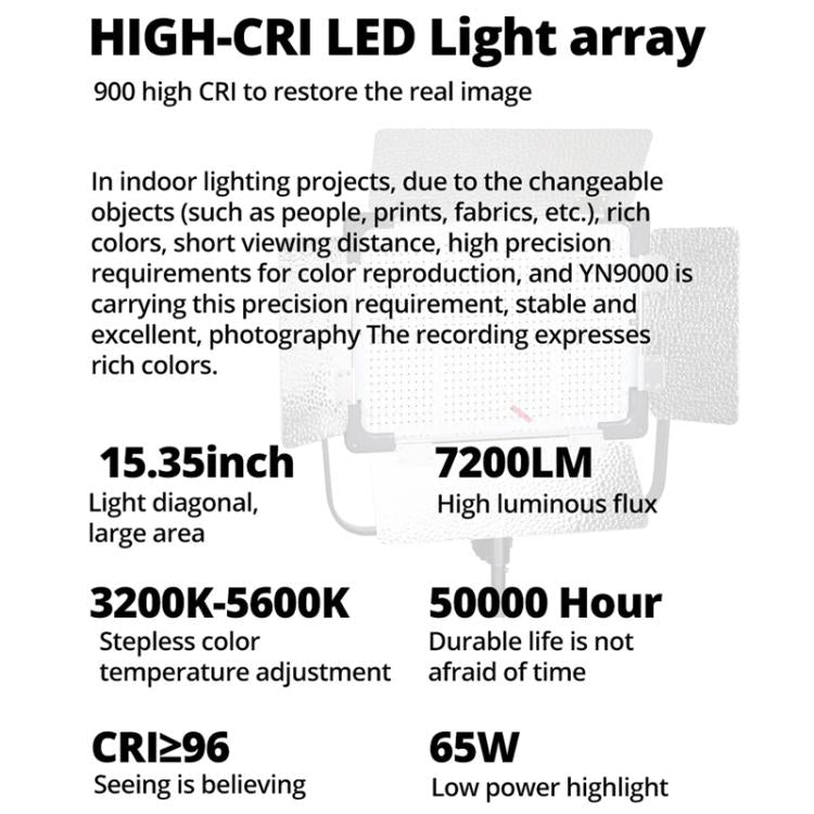 Iluminación LED regulable YONGNUO YN9000 de 900 unidades para estudio, luz de vídeo de 3200-5600 K, YN9000 3200-5600K