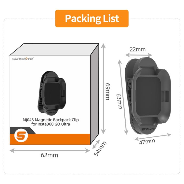 Clip magnético para mochila Sunnylife para cámara de acción Insta360 GO Ultra, soporte vertical-horizontal, For Insta360 GO Ultra Black