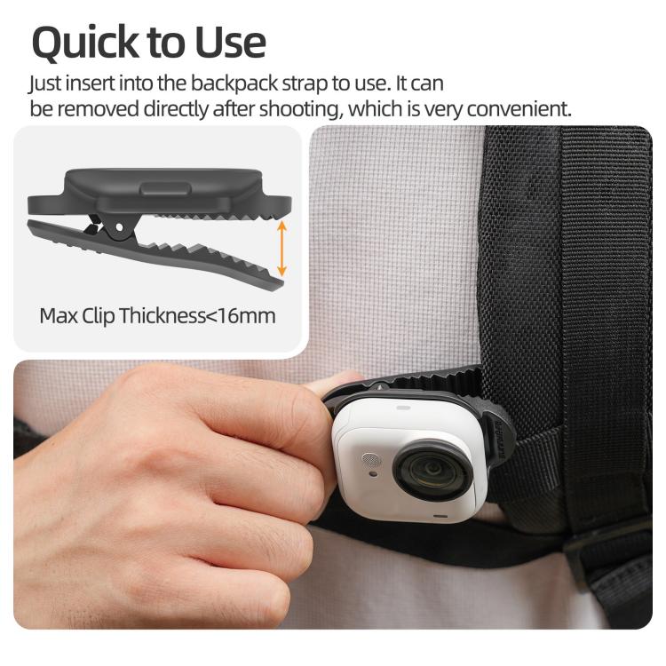 Clip magnético para mochila Sunnylife para cámara de acción Insta360 GO Ultra, soporte vertical-horizontal, For Insta360 GO Ultra Black