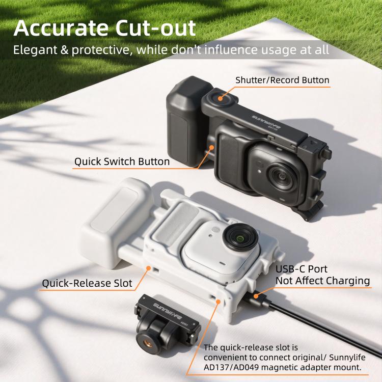 Empuñadura ergonómica de liberación rápida para fotografía callejera Insta360 GO Ultra Sunnylife, For Insta360 GO Ultra (Black), For Insta360 GO Ultra (White)