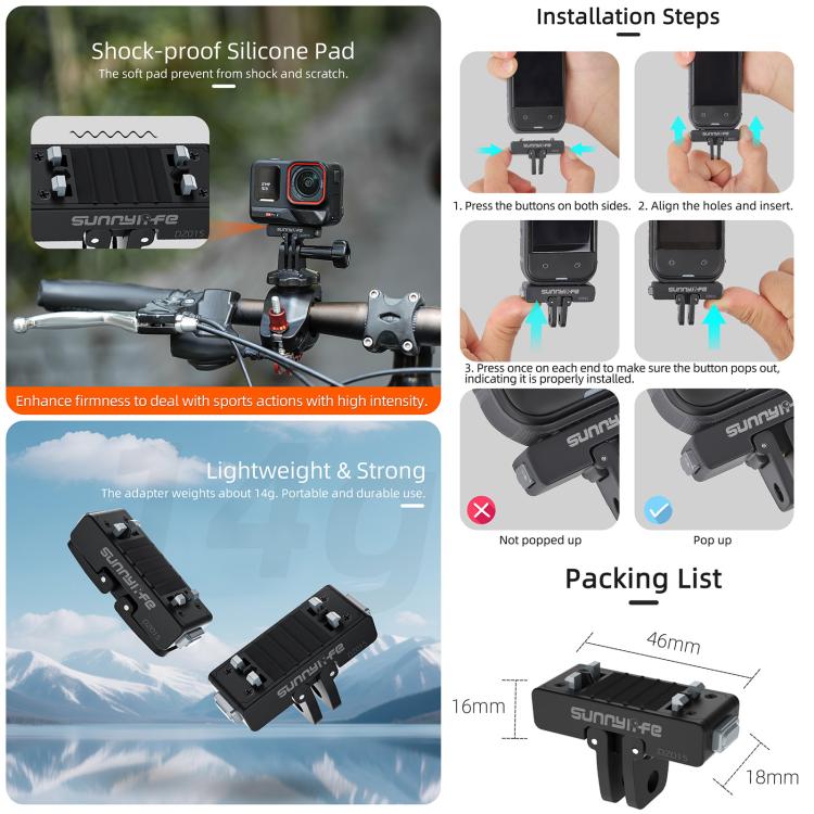 Adaptador magnético de liberación rápida Sunnylife para cámara de acción, soporte plegable para cámara Insta360 X5 / Ace / Ace Pro 2 / 1