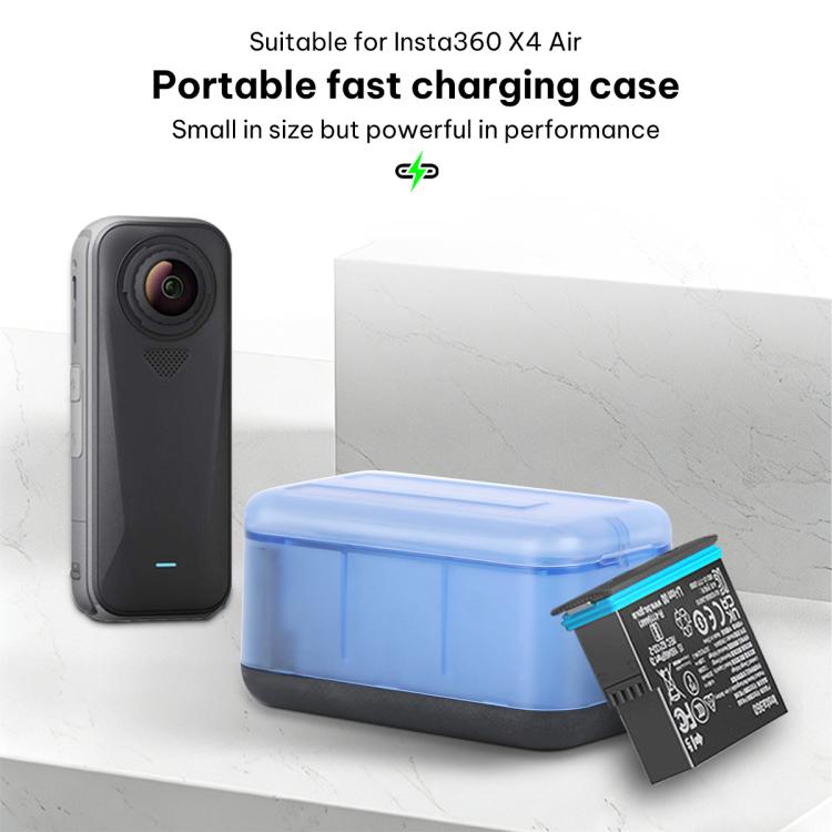 Caja de almacenamiento con cargador de batería de doble canal para Insta360 X4 Air y centro de carga con indicadores LED., For Insta360 X4 Air (Transparent)