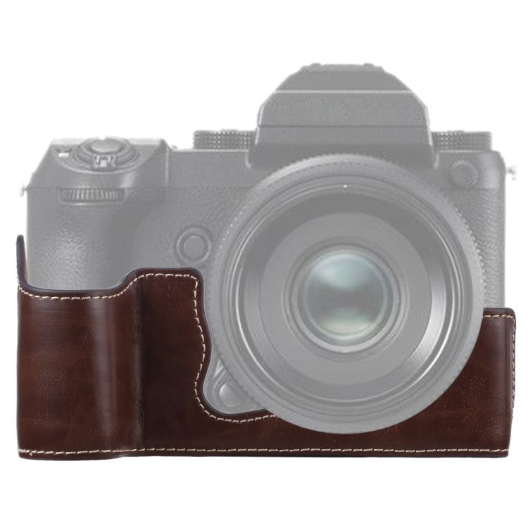 Base de media funda para cámara de cuero PU con rosca de 1/4 de pulgada para FUJIFILM GFX 50S, For FUJIFILM GFX 50S