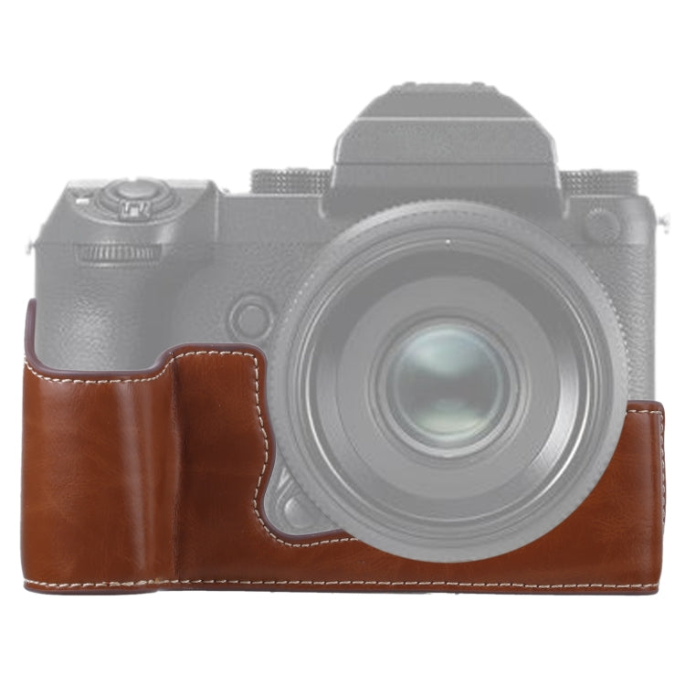 Base de media funda para cámara de cuero PU con rosca de 1/4 de pulgada para FUJIFILM GFX 50S, For FUJIFILM GFX 50S