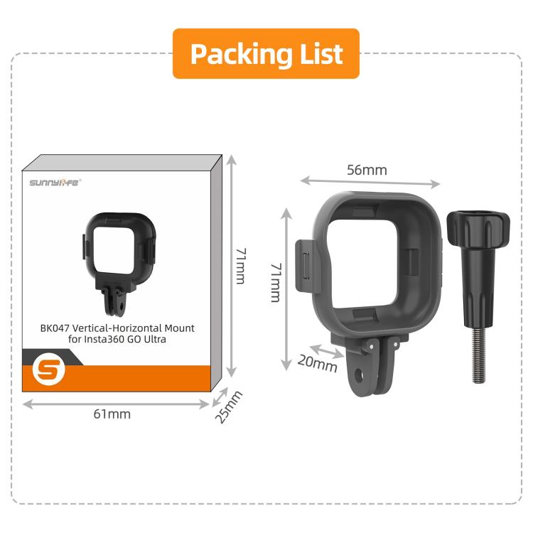 Adaptador vertical-horizontal plegable Sunnylife para Insta360 GO Ultra, soporte de montaje, marco protector, soportes de montaje, carcasa y cubierta., For Insta360 GO Ultra