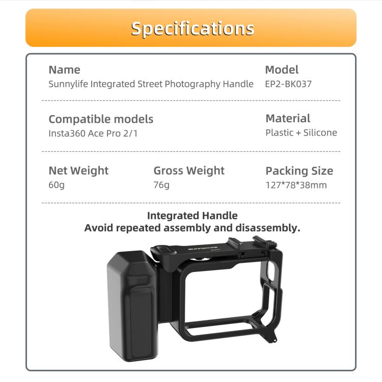 Empuñadura ergonómica Sunnylife para fotografía callejera con disparador de liberación rápida para Insta360 Ace Pro 2 / 1, For Insta360 Ace Pro 2 / 1