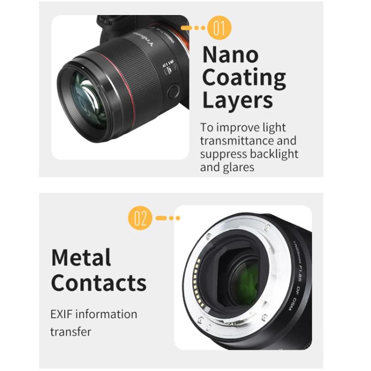 Objetivo fijo YONGNUO YN85MM F1.8S DSM para Sony ILCE-7M4 / ILCE-7SM3 con montura E y formato completo., YN85mm F1.8S