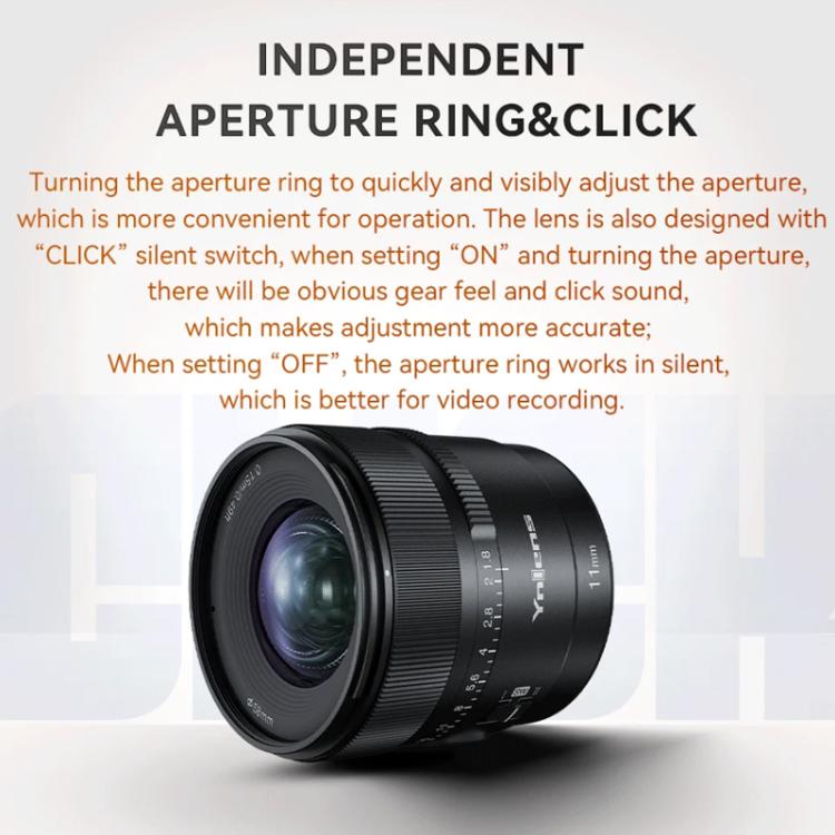 Objetivo ultra gran angular YONGNUO YN11mm F1.8S DA DSM WL para formato APS-C con control remoto para montura Sony E., YN11mm F1.8S DA DSM WL