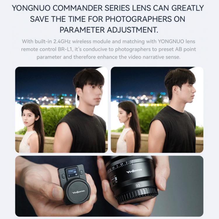 Objetivo YONGNUO YN33mm F1.4S DA DSM WL Pro para formato APS-C con control remoto para montura Sony E., YN33mm F1.4S DA DSM WL Pro