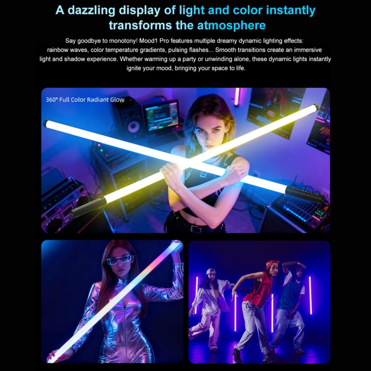 LUXCeO Mood1 Pro, barra LED RGB de 90 cm con efecto de ambiente colorido y ritmo, luz de relleno para vídeo y fotografía, sin trípode., 90cm