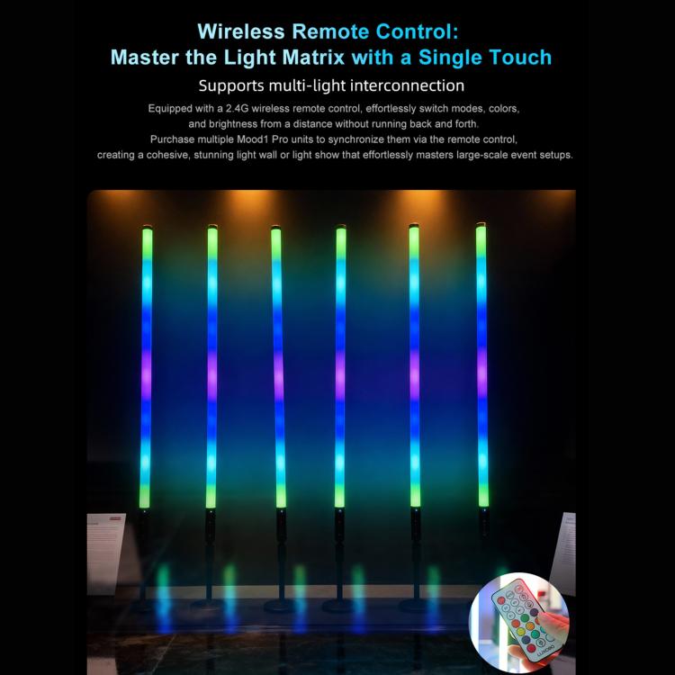 LUXCeO Mood1 Pro, barra LED RGB de 90 cm con efecto de ambiente colorido y ritmo, luz de relleno para vídeo y fotografía, sin trípode., 90cm
