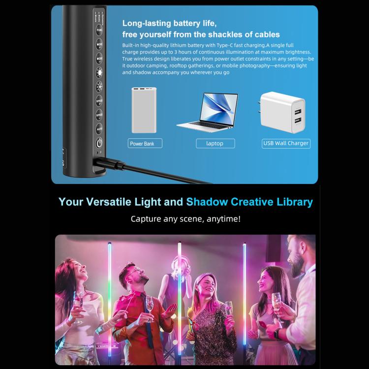 LUXCeO Mood1 Pro, barra LED RGB de 90 cm con efecto de ambiente colorido y ritmo, luz de relleno para vídeo y fotografía, sin trípode., 90cm